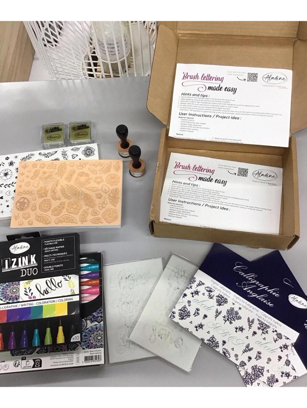 Adaline brush lettering bundle kit 12 pc stamps embossing stencils calligraphy
